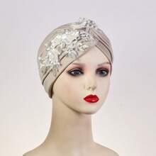 1pc Women Solid Color Embroidery Floral Decor Muslim Underscarf Cap, Versatile Party Wear - A - View 9