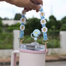 1pc Silicone Hand-Woven Water Bottle Handle With Flowers, Bohemian Daisy Woven Water Bottle Straps For Cups , Perfect For Outdoor Activities And Sports, Fits Most 8-40 Oz Bottles, Mother's Day Gift