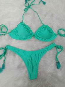 Hang Glider Bikini Thong With Smooth Cup Lace-Up Panties - 薄荷綠 - 查看 2