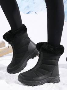 女士户外雪地靴，厚保暖内衬，防水，保暖 - 黑色 - 查看 3