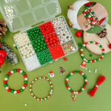 圣诞装饰圣诞节DIY串珠手链材料包套装，手链，串珠佩戴配件，散珠，圣诞节最佳礼物 - 彩色 - 查看 4