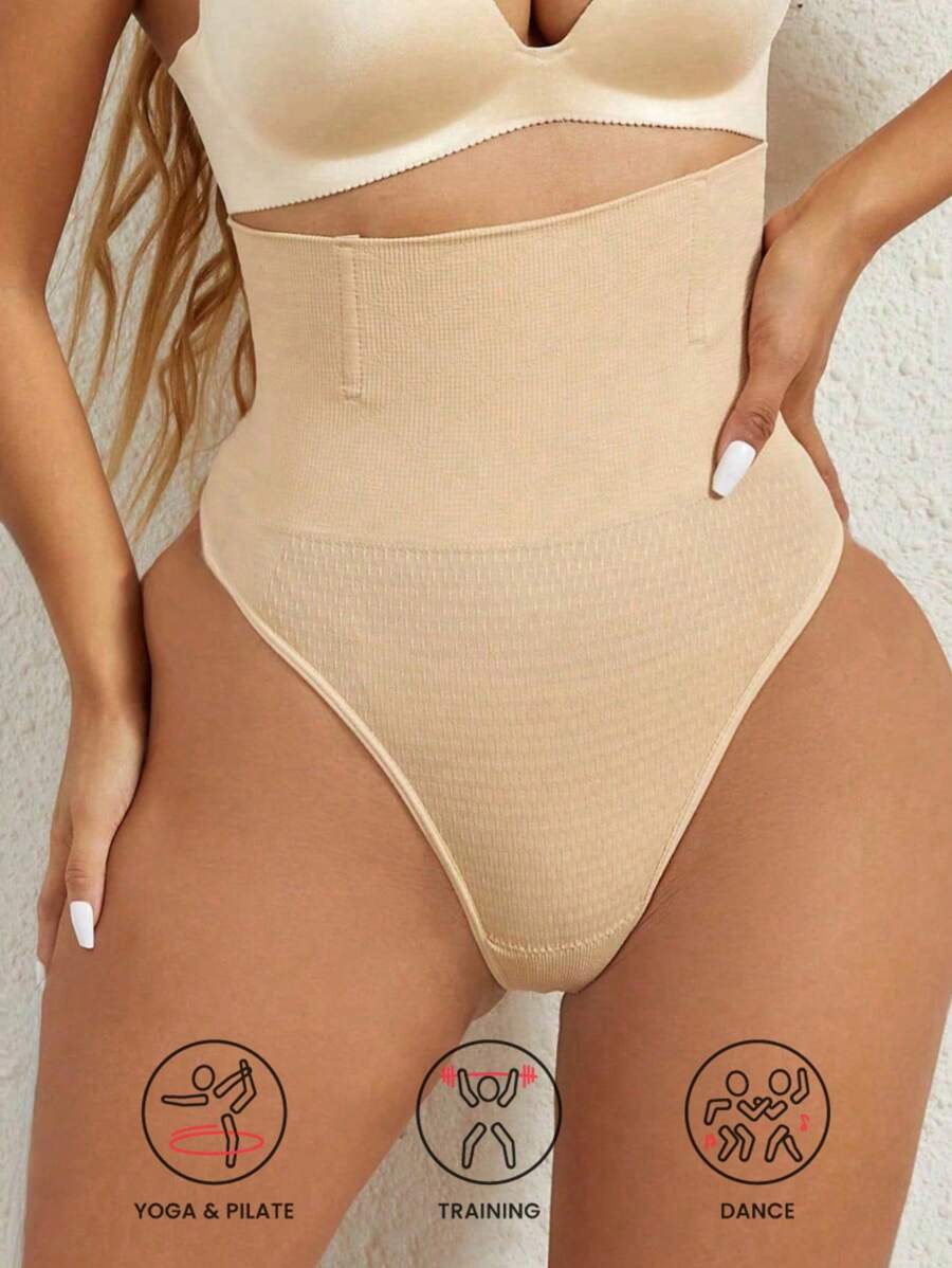 1pc Women's High Cinched Waist Thong Pants, Tight Fit - Please Order 1-2 Sizes Up If Prefer Loose Fit, Sexy Butt Lifting Shapewear Panties