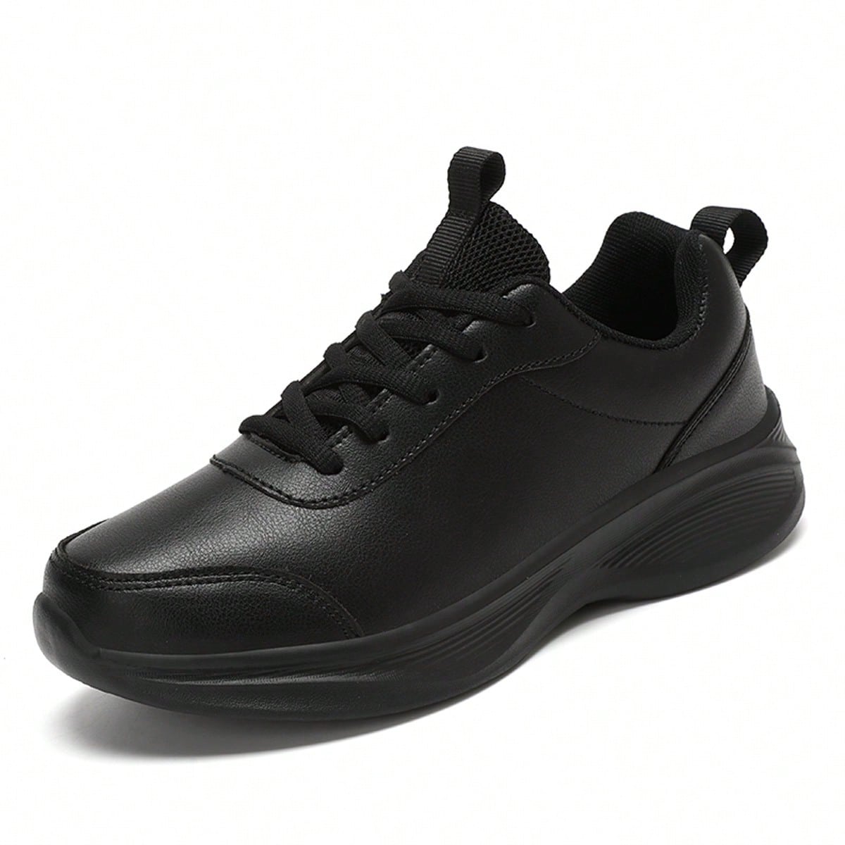 Talla pequeña] 1 par de zapatos deportivos unisex, zapatos casuales de cuero negro para correr, zapatos para viajes al aire libre con suela blanda, n