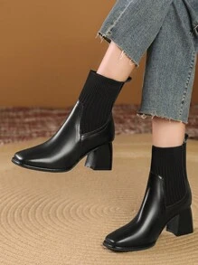 2024新款初秋短靴女高跟粗跟白色靴子秋冬款鞋子 - 黑色 - 查看 5