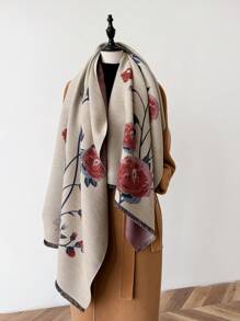 1pc Elegant Floral Patterned Faux Cashmere Warm Scarf For Women, Versatile Accessory For Fall/Winter Accessories Women Valentine's Day Valentines - Multicolor - View 3