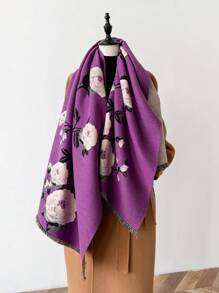 1pc Elegant Floral Patterned Faux Cashmere Warm Scarf For Women, Versatile Accessory For Fall/Winter Accessories Women Valentine's Day Valentines - Multicolor - View 4