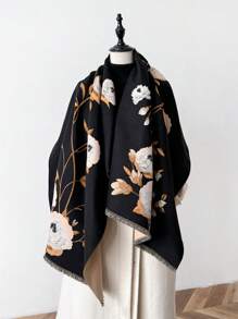 1pc Elegant Floral Patterned Faux Cashmere Warm Scarf For Women, Versatile Accessory For Fall/Winter Accessories Women Valentine's Day Valentines - Multicolor - View 5
