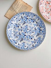 1 pièce Assiette à dessert de style français en céramique blanche pure, assiette de petit-déjeuner/salade rétro avec motif papillon. Convient pour un thé d'après-midi exquis et luxueux, une utilisation à la maison, dans un café ou un restaurant - Assiette en céramique de 8 pouces - Voir 7