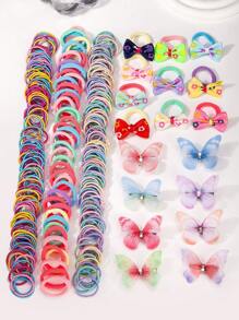 VBOOR 266 pièces Elastiques à cheveux papillon arc-en-ciel, ensemble cadeau d'accessoires pour cheveux à pinces papillon de couleurs bonbon douces pour filles