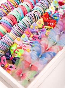 VBOOR 266 pièces Elastiques à cheveux papillon arc-en-ciel, ensemble cadeau d'accessoires pour cheveux à pinces papillon de couleurs bonbon douces pour filles