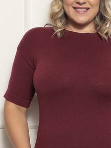 PLUS SIZE DRESS WITH SLIT ON THE SIDE, NEW COLLECTION - 酒紅色 - 查看 2