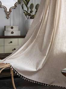 1 pièce Rideau de fenêtre en lin de couleur unie de style bohème avec franges, semi-occultant, lavable avec passant pour tringle. Panneau de rideau pour séparation de pièce, cuisine, facile à installer, décor d'intérieur pour chambre à coucher, bureau, balcon, salon, baie vitrée