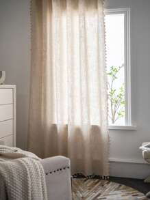 1 pièce Rideau de fenêtre en lin de couleur unie de style bohème avec franges, semi-occultant, lavable avec passant pour tringle. Panneau de rideau pour séparation de pièce, cuisine, facile à installer, décor d'intérieur pour chambre à coucher, bureau, balcon, salon, baie vitrée