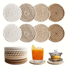 4/8pcs Woven Placemats, Pottery Jar Mats, Kitchen Dining Tables, Thick Insulation Mats, Circular Woven Coasters - Multicolor - View 9