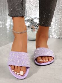 Plus Size Women's Summer Comfortable Fashion Rhinestone Soft Bottom High-End Beach Holiday Sandals - Mauve Purple - View 7