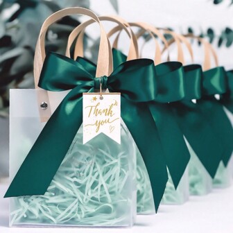 1pc Transparent Matte Gift Bag With Ribbon, Raffia And Thank You Tag - Premium Wedding Favor, Birthday, Halloween, Christmas Gift Packaging