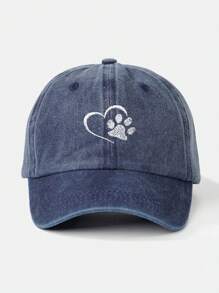 1pc Women Embroidered Heart & Bear Paw Washed Baseball Cap, Adjustable Outdoor Sun Hat, Suitable For Spring, Autumn, Travel, Beach, Vacation, Also Fits Young Men, Y2K Style Valentine's Day Valentines