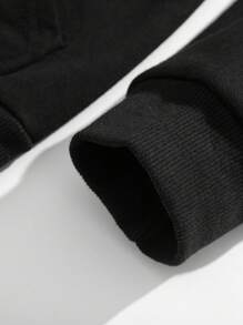 2 件青少年男孩休闲游戏印花羊毛夹克和字母图案羊毛慢跑裤套装，春/秋 - 黑色 - 查看 4