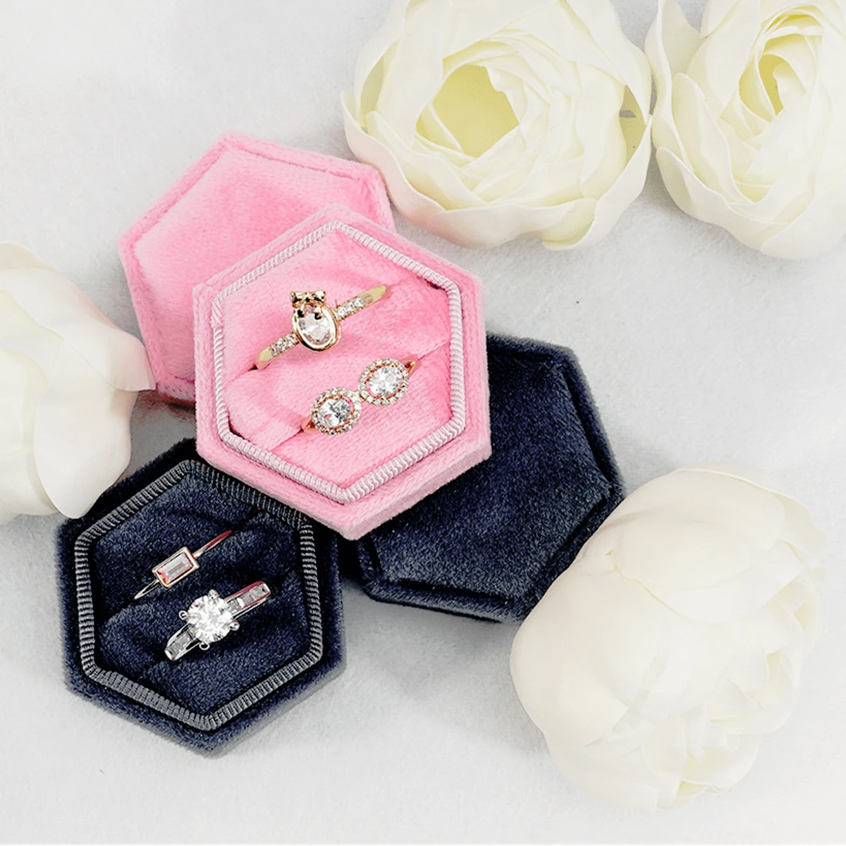 1pc Velvet Ring Box/Earring Box/Jewelry Box/Hexagon Jewelry Box, Jewelry Packaging Box/Elegant Small Gift Box For Couple Or Friend - Multicolor - View 1