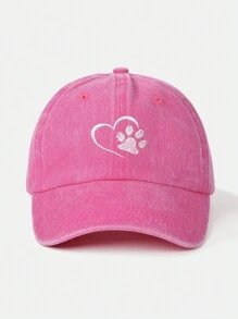 1pc Women Embroidered Heart & Bear Paw Washed Baseball Cap, Adjustable Outdoor Sun Hat, Suitable For Spring, Autumn, Travel, Beach, Vacation, Also Fits Young Men, Y2K Style Valentine's Day Valentines