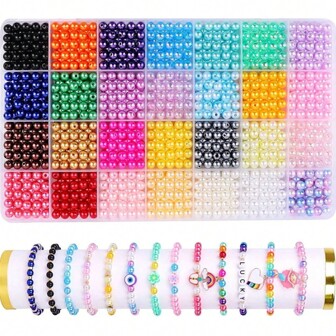 1680pcs 28 Color 6mm Round ABS Faux Pearl Bead Set For Jewelry Making, DIY Bracelets Necklaces Earrings Craft Accessories