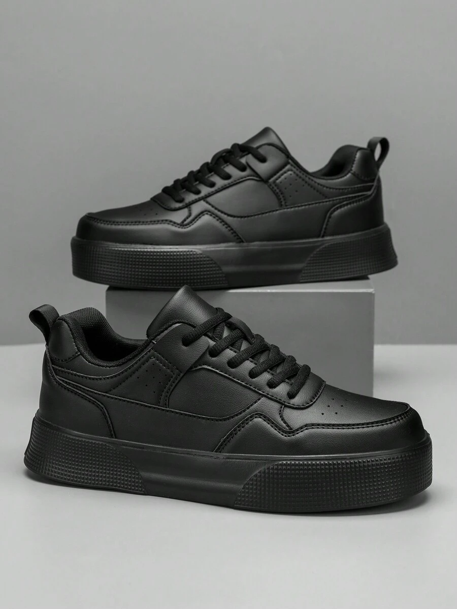 (Tamanho Pequeno) Tênis Casuais Brancos Simples e Versáteis para Skate Masculino, Tênis Esportivos Leves e Confortáveis com Cadarço, Ideais para Combinar com Denim e Esportes