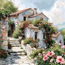 طقم رسم الماس مستدير - فن منظر طبيعي ثلاثي الأبعاد DIY أكريليك، تصميم حديقة منزلية ساحرة، مجموعة أدوات فن الماس كاملة لديكور جدران المنزل والغرفة، فكرة هدية لعشاق الفن - متعدد الألوان - مشاهدة 1