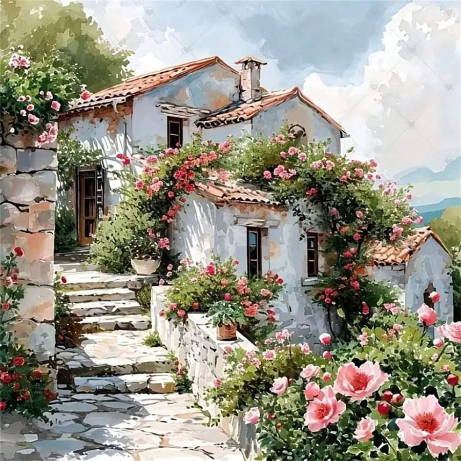 طقم رسم الماس مستدير - فن منظر طبيعي ثلاثي الأبعاد DIY أكريليك، تصميم حديقة منزلية ساحرة، مجموعة أدوات فن الماس كاملة لديكور جدران المنزل والغرفة، فكرة هدية لعشاق الفن - متعدد الألوان - مشاهدة 1