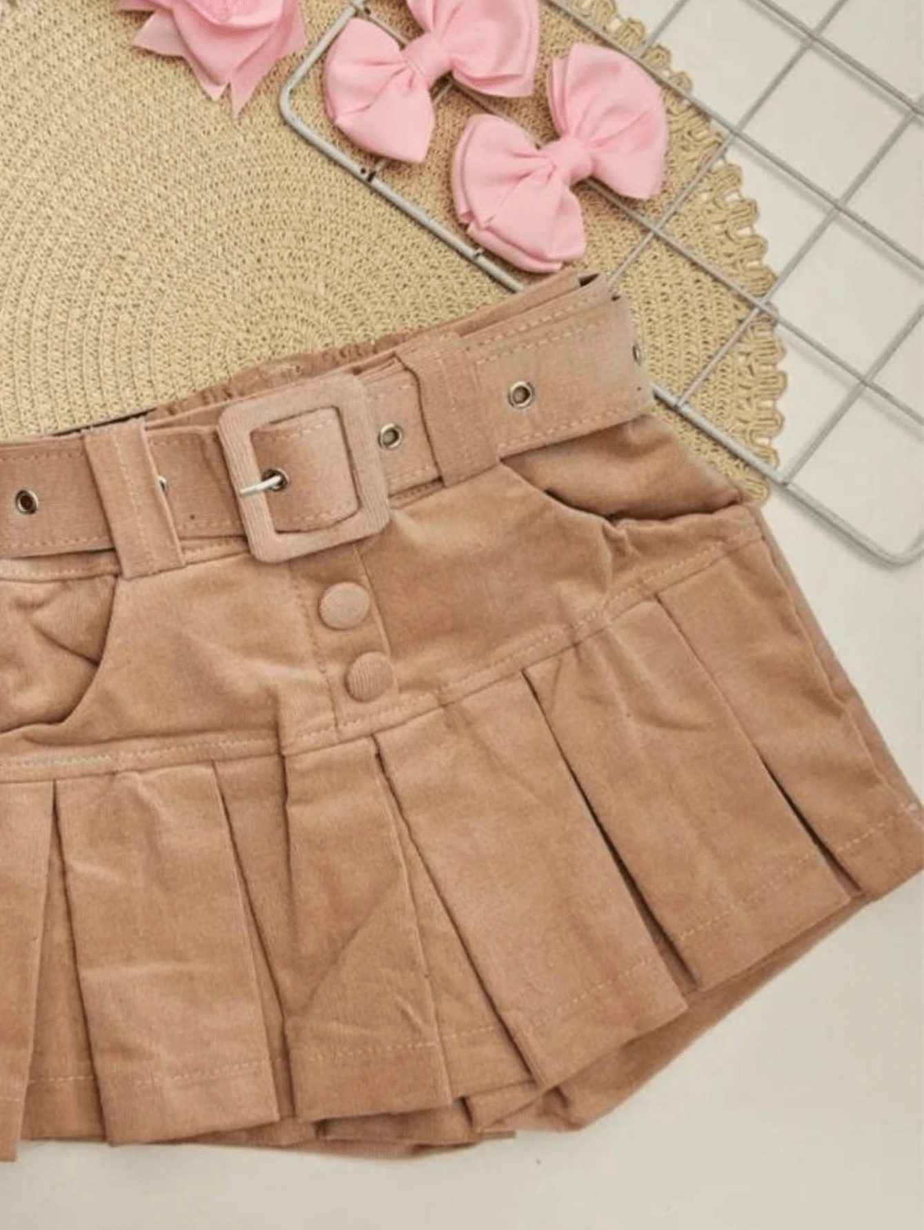 Children's Short Skirt With Belt Girl Bow - Màu be - Xem 1