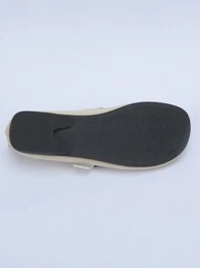 Women 2024 Flat Low-Heel Round Toe Wide Hollow One-Buckle Knitted Breathable Slip-On Beige Socks Shoes Comfortable Soft Sole All Season Loafers Plus Size