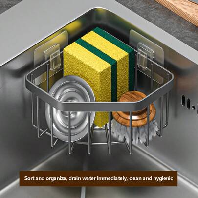 Estante autosecante para fregadero de acero inoxidable, rejilla de drenaje para fregadero de cocina, soporte para jabón y esponja, estante escurridor, organizador de fregadero de cocina