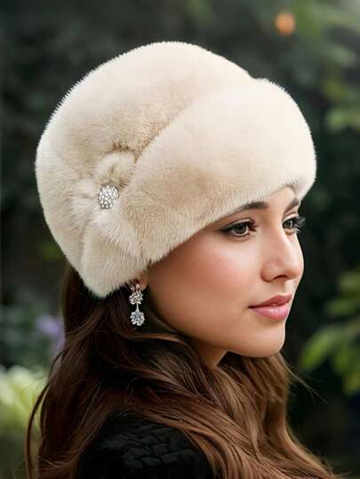 Cappello invernale in maglia con paraorecchie per donna - Basco in pelliccia sintetica caldo per autunno e inverno per le donne, cappelli a nuvola e ottagonali, offrono protezione dal freddo e dal gelo, perfetti per pendolarismo quotidiano, shopping e attività all'aperto, spessi, caldi e antivento, tinta unita, lavabili a mano - perfetti per attività all'aperto in autunno/inverno