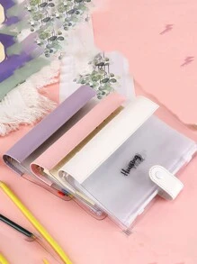 1pc Transparent PVC Candy Color Splicing Binder Loose Leaf Notebook, Includes 6-Ring Binding, 6 Zipper Pouches, 2 English Dividers Back To School,Back To School,School Supplies