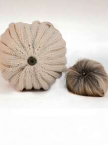 Gorro de punto de invierno para padres e hijos, con pompón esponjoso estilo coreano, gorro grueso y cálido para niños y niños pequeños - Gorro de punto con bolas de pelo sintético - Ver 12