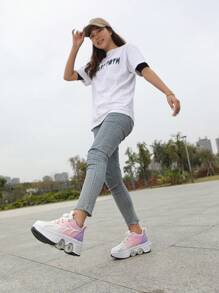 Zapatos De Patines Transformables, Patines En Línea Retráctiles De Cuatro Ruedas Para Estudiantes, Ruedas Dobles Y Zapatos Para Caminar A Prueba De Explosiones Con Cordones Abotonados, Usables Para Caminar - Rosa - Ver 7