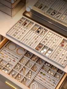 1/4pcs Jewelry Storage Box Tray With Drawers, Compartments For Earrings Rings Necklaces Display, Makeup Vanity Organizer,For Holiday Beach, Bathroom Collection, Bedroom Collection, Large Capacity - Grey - View 3