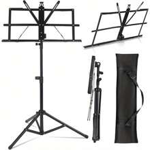 Music Stand Music Book Stand Music Stands For Sheet Music Adjustable Heights Sheet Music Stand Holder Portable Folding Metal Music Stand With Carrying Bag For Storage Or Travel (Black) - Black - View 1