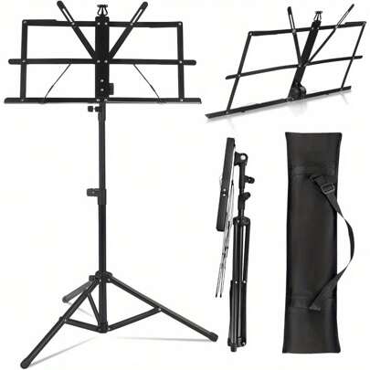 Music Stand Music Book Stand Music Stands For Sheet Music Adjustable Heights Sheet Music Stand Holder Portable Folding Metal Music Stand With Carrying Bag For Storage Or Travel (Black)