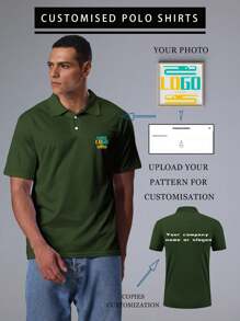 [Tùy chỉnh] Áo thun Polo nam phong cách bạn trai cá nhân hóa với logo nhỏ ở mặt trước, khẩu hiệu ở mặt sau, đường cắt thông minh - Vui lòng cung cấp thông tin của bạn để tùy chỉnh. Thường ngày, rộng rãi, thời trang - xanh quân đội - Xem 1