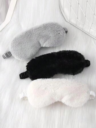 1 件装简约黑色蓬松柔软眼罩，涤纶遮光眼罩，适合家庭使用