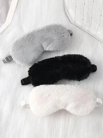 1 件装简约黑色蓬松柔软眼罩，涤纶遮光眼罩，适合家庭使用