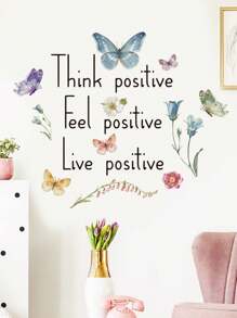 1 buc autocolant de perete grafic cu fluture și slogan, autocolante, decal de perete, decal vinil pentru decorațiuni interioare, articole de decor de primăvară, reîmprospătează-ți casa, autocolante decorative Rama