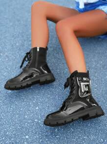 Damen Mode Schnürstiefeletten mit dickem Absatz und seitlichem Reißverschluss, stilvolles Design, geeignet für formelle und lässige Anlässe - Schwarz - Übersicht 5