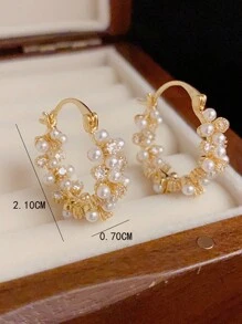 1 paire Boucles d'oreilles de créoles rondes en perle de luxe et élégantes, boucles d'oreilles de style coréen unique haut de gamme pour femmes - Multicolore - Voir 3