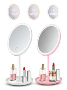 Lighted Vanity Makeup Mirror With Smart Touch Control 3-Gear Base Makeup Organizer - 彩色 - 查看 1