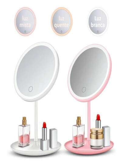 Lighted Vanity Makeup Mirror with Smart Touch Control 3-Gear Base Organizador De Maquiagem