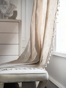 1 pièce Rideau de fenêtre en lin de couleur unie de style bohème avec franges, semi-occultant, lavable avec passant pour tringle. Panneau de rideau pour séparation de pièce, cuisine, facile à installer, décor d'intérieur pour chambre à coucher, bureau, balcon, salon, baie vitrée