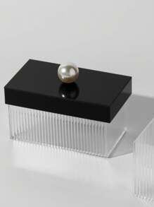 1pc Creative Minimalist Red Ball Faux Pearl Bud Makeup Organizer, Acrylic Striped Transparent Toothpick, Matches, Christmas Gift Box, Desk Decor, - Clear - View 15