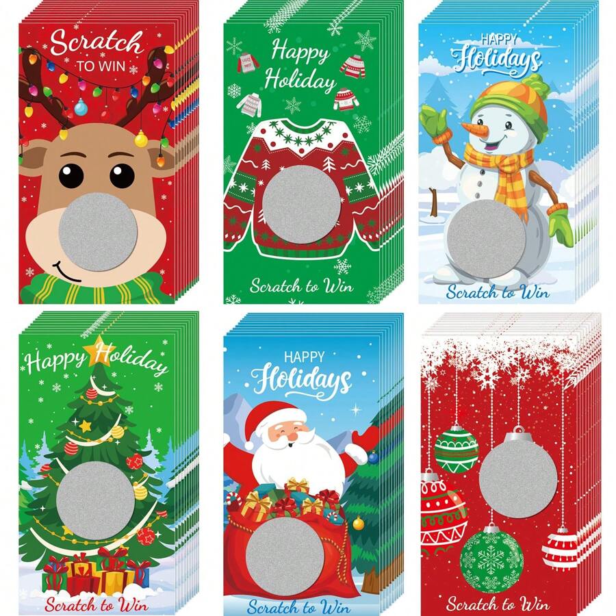 30 tarjetas rascables de Navidad, pegatinas, juegos de fiesta de Navidad, certificados de regalo en blanco para rifa festiva, artículos para fiestas de Navidad, juegos, suministros, Navidad - Multicolor - Ver 1