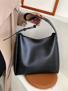 Este elegante bolso de mano negro de PU cuenta con un cierre magnético y una correa para el hombro desmontable. Con un estilo casual de negocios, es una opción ideal para la oficina y el trabajo de las mujeres, así como un complemento perfecto para la elegancia diaria y las ocasiones especiales. - Negro - Ver 6